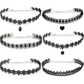 6pcs Choker Necklace for Women Black Lace Goth Accessories for Gothic Clothes Woman Emo 80s 90s Outfits for Women Birthday Gifts