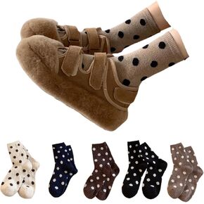 Polka Dots Socks Warm Wool Socks for Women Cozy Thick Crew Winter Sock 6 Pairs High Ankle