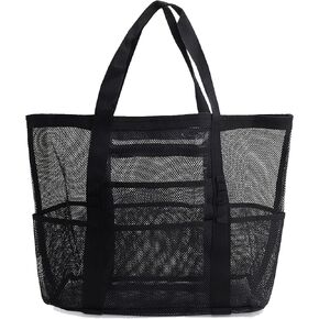 YUENCHING Mesh Beach Bag-Large Tote Bag for Family，Tote Bag with Zipper Pocket for Pool, Toys & Vacation Essentials