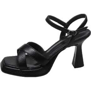 Women's Buckle Ankle Strap Open Toe Heeled Sandals 3.5 Inches Comfort Dress Party Shoes