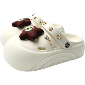 Women's Platform Clogs, Brown Star Design with Gold Accents, 2 Inch Height, Sizes 6.5-9