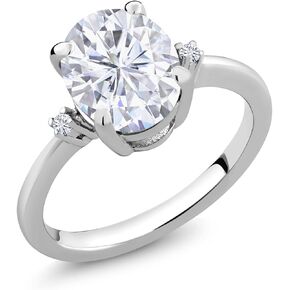 925 Sterling Silver Gemstone Birthstone و White Moissanite Fass 3-Stone Ring للنساء | 10x8mm Oval مع لهجات 1.5 ملم | مجوهرات راقية للمشاركة الوعد الذكرى السنوية | الأحجام 5-9