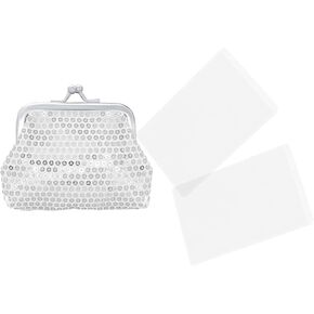 Benepoint Sequin Coin Presh ، Mini Pres Fresh Prest Coin Bacous مع Kiss Clasp Lock & 2 حاملي بطاقات الائتمان الواضحة ، حقيبة نايلون صغيرة للمحفظة المحفظة للمرأة (Silver) ، 20231106