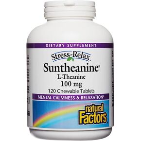 العوامل الطبيعية العوامل الطبيعية-الإجهاد-مضغ Suntheanine L-theanine 100 ملغ ، دعم الإجهاد غير المخفوف للهدوء العقلي والاسترخاء ، نكهة الفاكهة الاستوائية ، 120 قرصًا