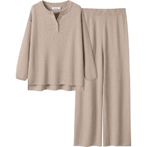 ANRABESS Women 2 Piece Outfits Oversized Loose Waffle Knit Sweater Set 2025 Fall Trendy Matching Lounge Sets Cozy Clothes