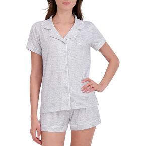 BORN Womens Pajama Sets Shorts, Recycled Stretch Knit Matching PJ Set for Women with Button Down Pajama Top and PJ Shorts