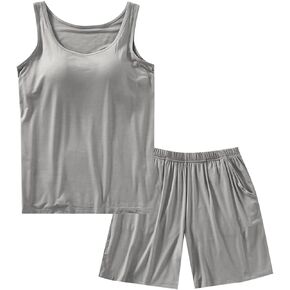بيجامات أزياء Asher للنساء المكونين من قطعتين مشروطات للدبابات غير الرسمية Top and Shorts Sleepwear PJ مجموعة مع صدرية مدمجة