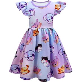 Girls Dress Graphic Cute Outfit Kids Ruffle Sleeve Dresses Birthday Gift