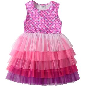 VIKITA Girls Mermaid Dress Toddler Kids Summer Tulle Sundress Birthday Party Outfit 3-12 Years