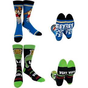 HIM "Sock Talk" Looney Tunes 2 Pack Men's Socks. 2 زوج Tasmanian Devil Taz & Marvin the Martian- النص الوحيد: Eey oof Tz & Angry Men's Size 6-12