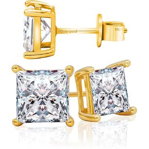 Moissanite Stud Earrings, Lab Created Princess Cut Moissanite, 18K White Gold Plated S925 Sterling Silver, D Color VVS1 Clarity Brilliant Earrings Men, Idea Jewelry Gifts for Women Men