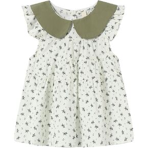 LittleSpring Girls Summer Blouse Sleeveless Floral Ruffle Sleeve Peter Pan Collar Shirts