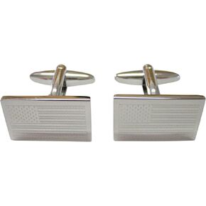 Kiola Designs Silver Toned Etched USA American Flag Cufflinks
