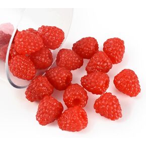 20 Pcs Artificial Raspberries Fake Simulation Fruit Lifelike Raspberry for Wedding Table Centerpieces Basket Display Home Kitchen Decor Photography Props, Red