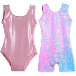 Domusgo Bundle of Graffiti Dot and Pink Girls Gymnastics Leotards Size 7-8 Years Old
