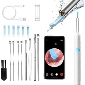 Ear Wax Removal Kits with Camera，6 LED Light Earwax Remover Tool with 9 Pcs Ear Set 1080P HD Camera,WiFi Connect Ear Cleaner for iOS & Android，White