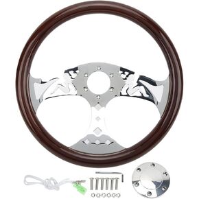 Aramox Wood Steering Wheel, 380mm/15in Wood Steering Wheel 3 Spoke 6 Hole for Classic Nostalgia Universal Modification