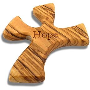 Olive Wood Prayer Cross: Hand Held Cross Made to Perfectly Fit in Your Hand (Hope)