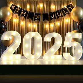 4th of July Decorations 2025 Number Sign, 2025 Marquee Light Up Numbers, Battery Operated Number Lights 2025 Party Supplies for Halloween Christmas New Year Wedding Table Decor-White