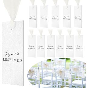 Clabby 12 Pack Reserved Chairs Hanging Signs with Ribbon for Wedding Reception Party Restaurant This Row Is Reserved Signs for Wedding Church Events Pews Chair(Light Nude)
