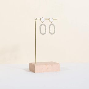 GemeShou brass earring display stands for selling, wooden ear ring holders for jewelry, single stud holder jewelry display【Walnut brass earring stand Height 5.31"】