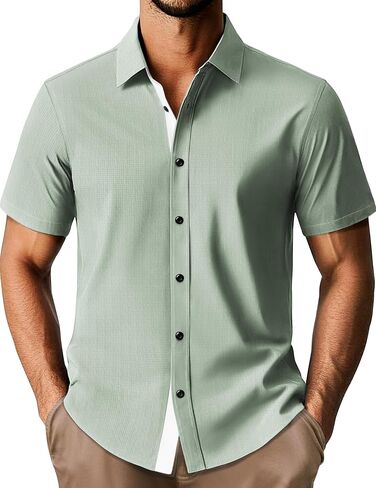 PJ PAUL JONES Mens Short Sleeve Button Down Shirts Casual Stylish Wrinkle-Free Untuckit Dress Shirt in Saudi Arabia