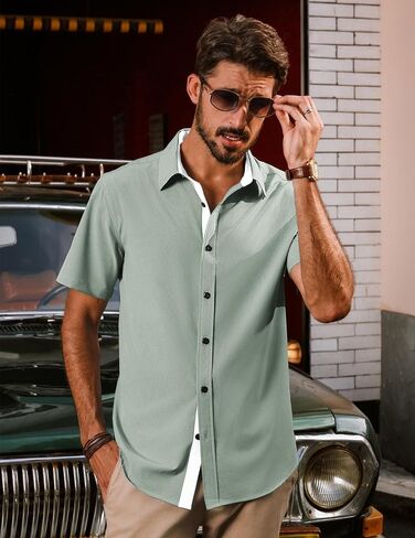 PJ PAUL JONES Mens Short Sleeve Button Down Shirts Casual Stylish Wrinkle-Free Untuckit Dress Shirt in Saudi Arabia