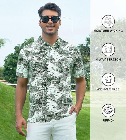 Damipow Mens Golf Shirts Dry Fit Polo Shirts Moisture Wicking Short Sleeve Hawaiian Polo Shirt in Kuwait