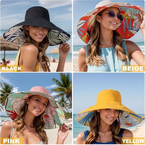 Women's Wide Brim Sun Hats UV Protection - Reversible Bucket Hat Foldable Beach Hat with Chin Strap Summer Hat for Travel in Saudi Arabia