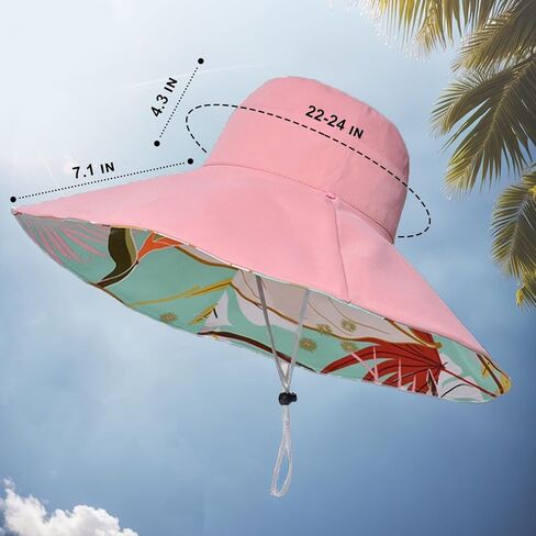 Women's Wide Brim Sun Hats UV Protection - Reversible Bucket Hat Foldable Beach Hat with Chin Strap Summer Hat for Travel in Saudi Arabia