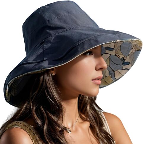 Women's Wide Brim Sun Hats UV Protection - Reversible Bucket Hat Foldable Beach Hat with Chin Strap Summer Hat for Travel in Saudi Arabia