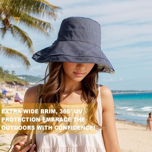 Women's Wide Brim Sun Hats UV Protection - Reversible Bucket Hat Foldable Beach Hat with Chin Strap Summer Hat for Travel in Saudi Arabia