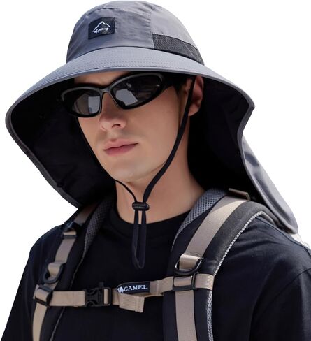 Rosoz Outdoor Sun Hat for Men Women, UPF50+ Protection Safari Cap Wide Brim Mesh Fishing Hat with Neck Flap Beach Garden in Kuwait