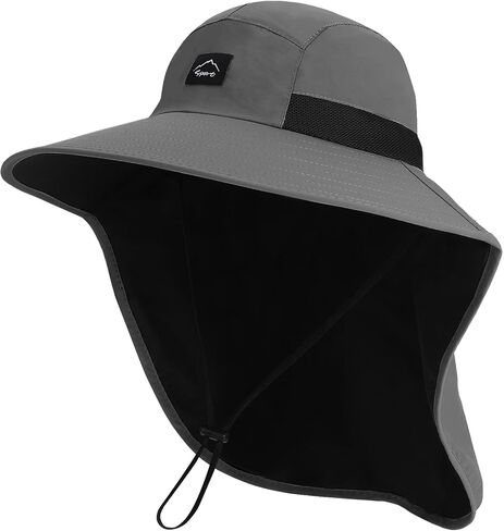 Rosoz Outdoor Sun Hat for Men Women, UPF50+ Protection Safari Cap Wide Brim Mesh Fishing Hat with Neck Flap Beach Garden in Kuwait