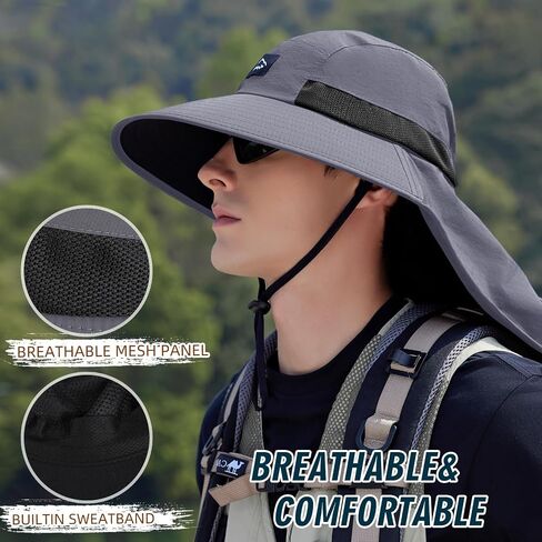 Rosoz Outdoor Sun Hat for Men Women, UPF50+ Protection Safari Cap Wide Brim Mesh Fishing Hat with Neck Flap Beach Garden in Kuwait