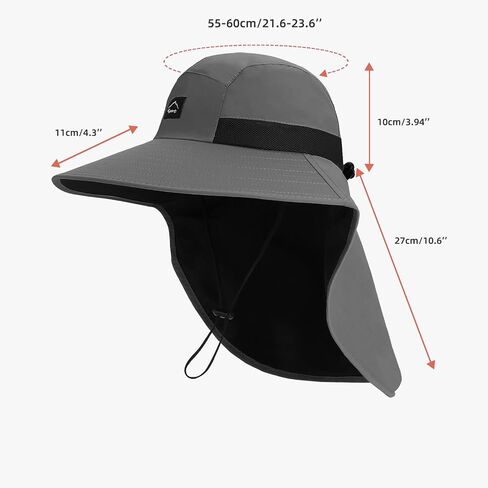 Rosoz Outdoor Sun Hat for Men Women, UPF50+ Protection Safari Cap Wide Brim Mesh Fishing Hat with Neck Flap Beach Garden in Kuwait