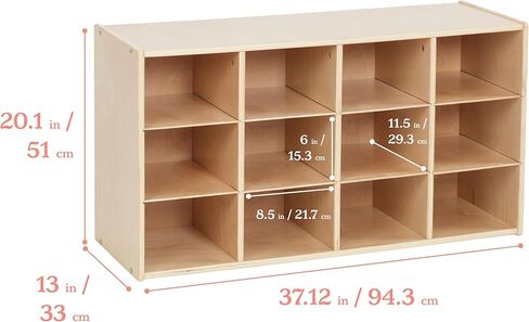 ECR4Kids Streamline 12 Cubby Tray Storage Cabinet, 3x4, Classroom Furniture, Natural in Saudi Arabia