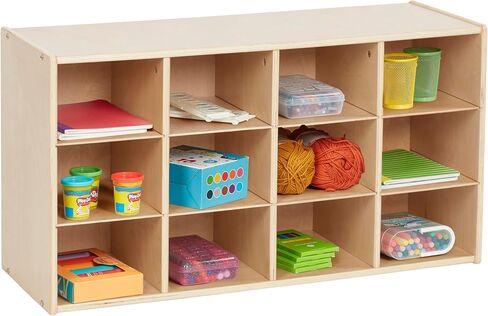 ECR4Kids Streamline 12 Cubby Tray Storage Cabinet, 3x4, Classroom Furniture, Natural in Saudi Arabia