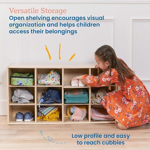 ECR4Kids Streamline 12 Cubby Tray Storage Cabinet, 3x4, Classroom Furniture, Natural in Saudi Arabia