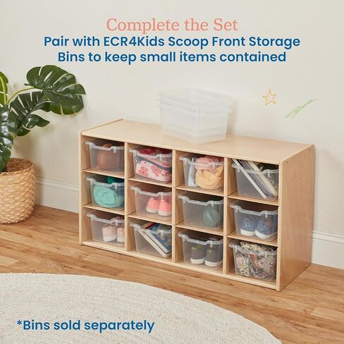 ECR4Kids Streamline 12 Cubby Tray Storage Cabinet, 3x4, Classroom Furniture, Natural in Saudi Arabia