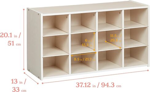 ECR4Kids Streamline 12 Cubby Tray Storage Cabinet, 3x4, Classroom Furniture, Natural in Kuwait