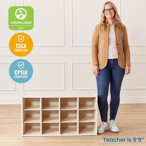 ECR4Kids Streamline 12 Cubby Tray Storage Cabinet, 3x4, Classroom Furniture, Natural in Kuwait