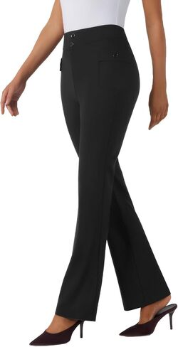 Womens High Waist Bootcut Dress Work Pants Zip-up Flap Pockets Casual Business Trousers Stretchy Office Slacks in Saudi Arabia