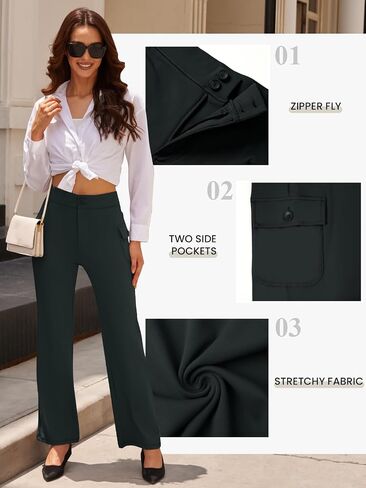 Womens High Waist Bootcut Dress Work Pants Zip-up Flap Pockets Casual Business Trousers Stretchy Office Slacks in Saudi Arabia