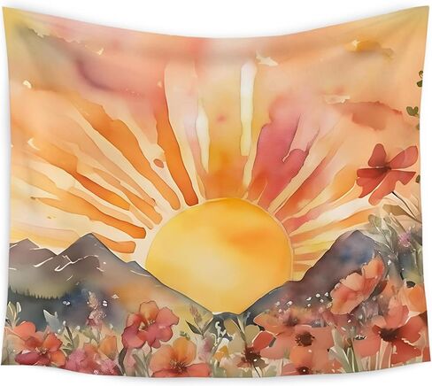 WARDOS Boho Sun Tapestry, Boho Tapestry Wall Hanging, Abstract Mid Century Modern Sunshine Sunset Sunrise Wildflower Mountain Landscape Wall Blanket Decor for Home Living Room Bedroom, 50x60 Inch in Saudi Arabia