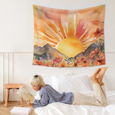 WARDOS Boho Sun Tapestry, Boho Tapestry Wall Hanging, Abstract Mid Century Modern Sunshine Sunset Sunrise Wildflower Mountain Landscape Wall Blanket Decor for Home Living Room Bedroom, 50x60 Inch in Saudi Arabia