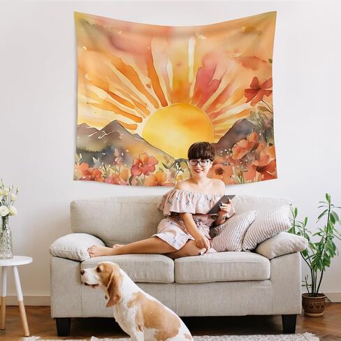 WARDOS Boho Sun Tapestry, Boho Tapestry Wall Hanging, Abstract Mid Century Modern Sunshine Sunset Sunrise Wildflower Mountain Landscape Wall Blanket Decor for Home Living Room Bedroom, 50x60 Inch in Saudi Arabia