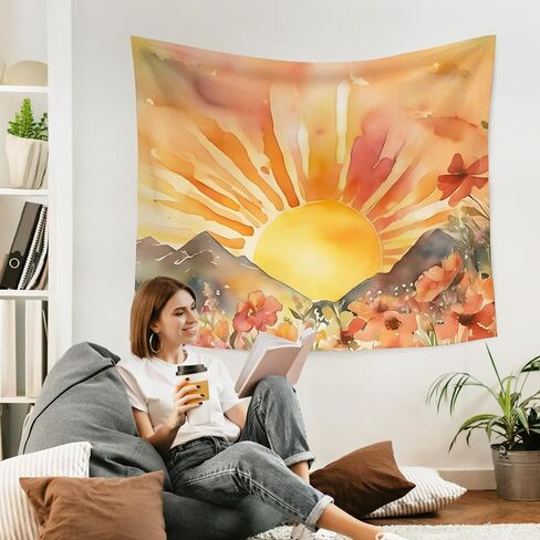 WARDOS Boho Sun Tapestry, Boho Tapestry Wall Hanging, Abstract Mid Century Modern Sunshine Sunset Sunrise Wildflower Mountain Landscape Wall Blanket Decor for Home Living Room Bedroom, 50x60 Inch in Saudi Arabia