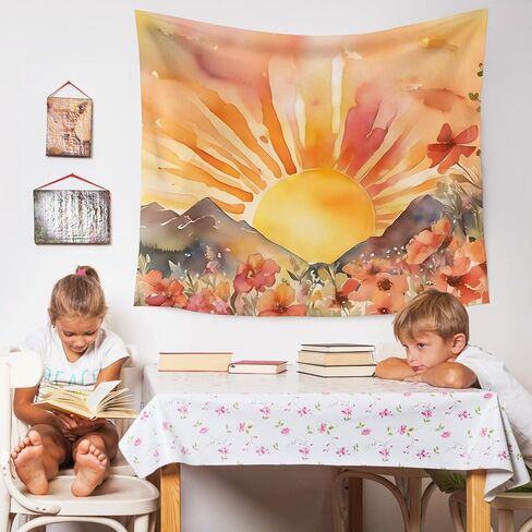 WARDOS Boho Sun Tapestry, Boho Tapestry Wall Hanging, Abstract Mid Century Modern Sunshine Sunset Sunrise Wildflower Mountain Landscape Wall Blanket Decor for Home Living Room Bedroom, 50x60 Inch in Saudi Arabia