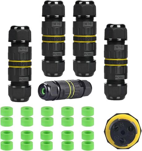 M16 3 دبوس موصلات كهربائية مقاومة للماء (5pack) ، تصنيف IP68 مقاوم للماء ، مناسبة لمجموعة الأسلاك 3.5-10 مم Ø in Kuwait